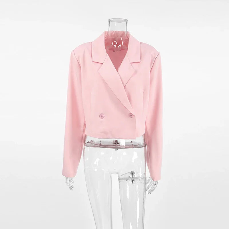 Aiertu  -  Pink Casual Short Blazers For Women Loose 2026 Autumn Winter New Top Long Sleeve Solid Notched Lady Fashion Blazers Coat Aiertu