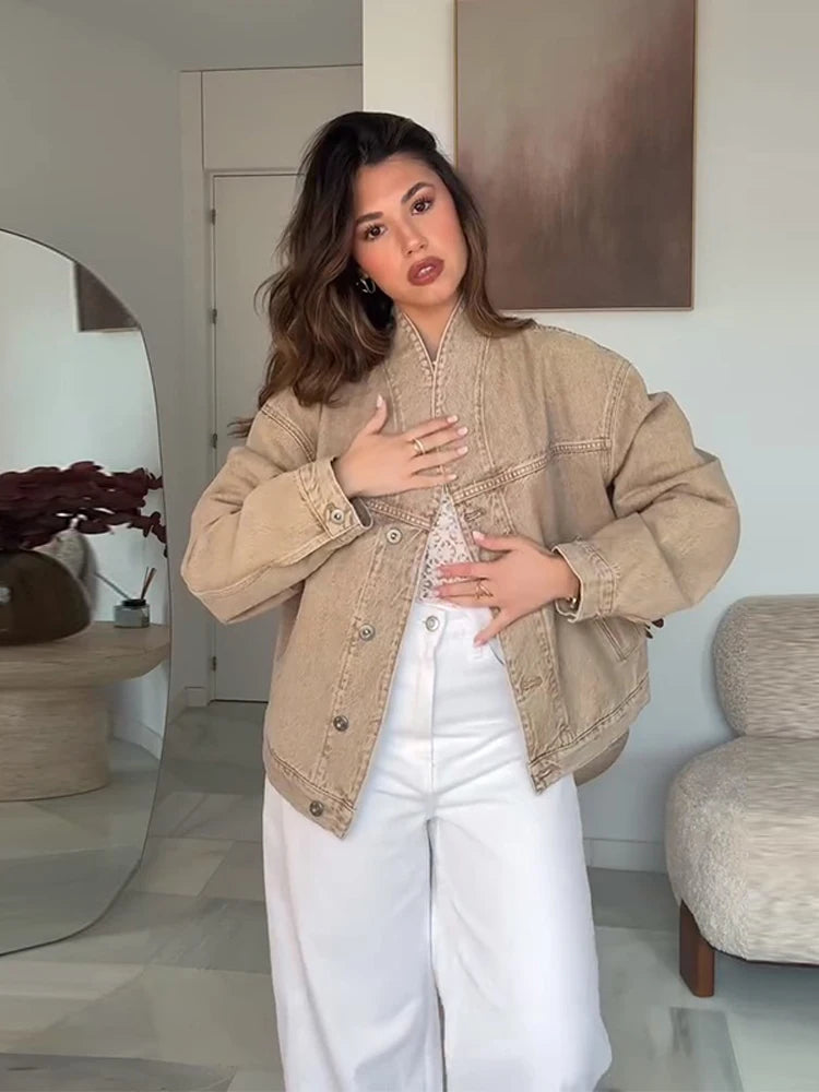 Aiertu  -  Women's Denim Two Pieces Set Pant Sets Long Sleeve Jacket Sets Elegant Women's Suits High Waist Trousers Outfit Streetwear Aiertu