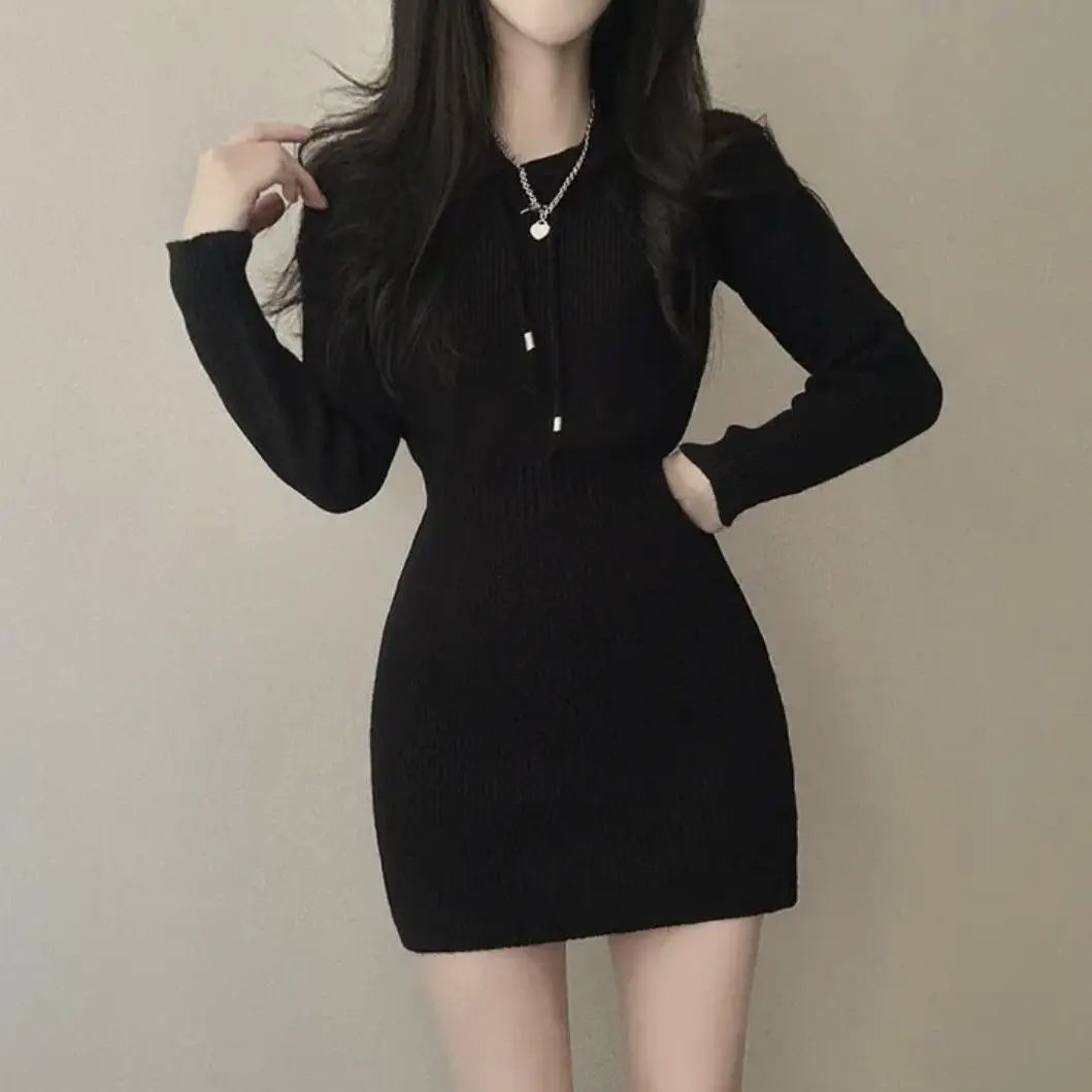 Aiertu Hooded Knitted Dress for Women Sweater Bottoming Short Skirt Aiertu