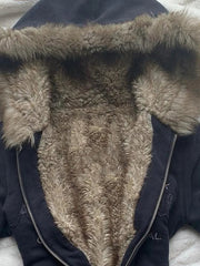 Aiertu  -  New American Retro Fur Collar Hooded Sweatshirt Street Trend Plus Velvet Winter Letter Zipper Sweatshirt Sweatshirt hoodies Aiertu