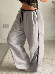 Aiertu  -Contrast Drawstring Loose Straight-Leg Pants aiertu