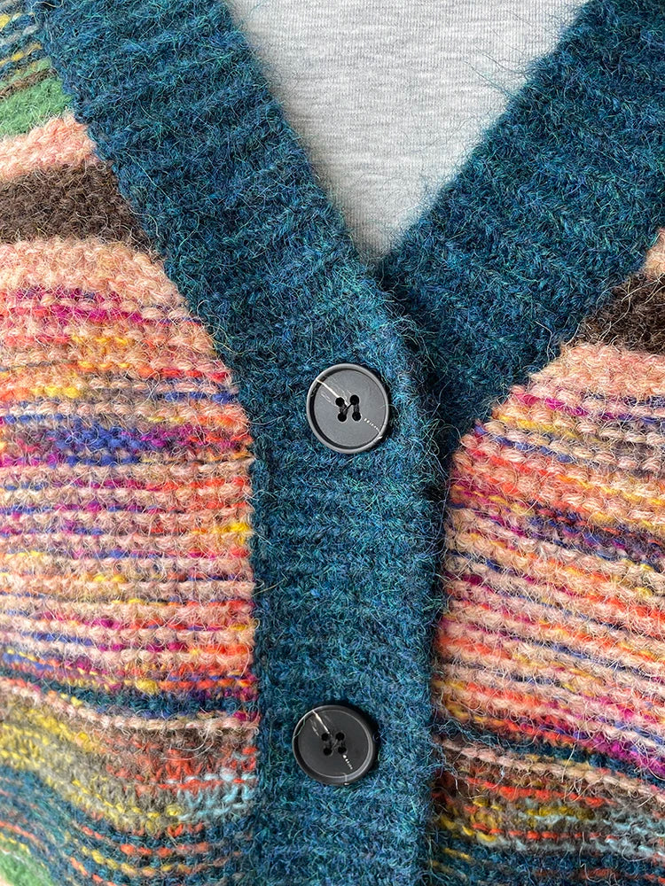Aiertu  -  Women Multicolor Striped Cardigan Colorful Sweater Winter Fall Y2k Jumper Women Clothes Aiertu