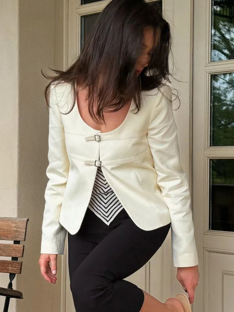 Aiertu  -  Elegant Round Neck Short Jacket For Women 2026 New Early Autumn Fashion Long Sleeve Coats Office Lady Casual Chic Outerwear Aiertu