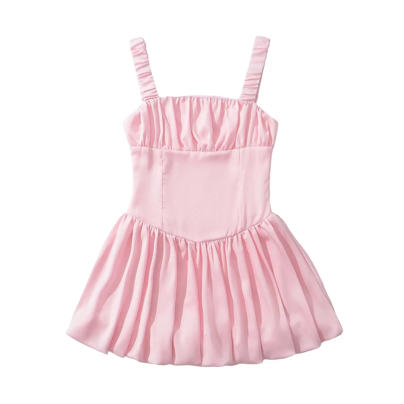 Aiertu  -  Sweet Women Sexy Low Waist Pleated Hem Satin Tank Mini Dress Summer Female Birthday Party Dresses Holiday Robe Aiertu