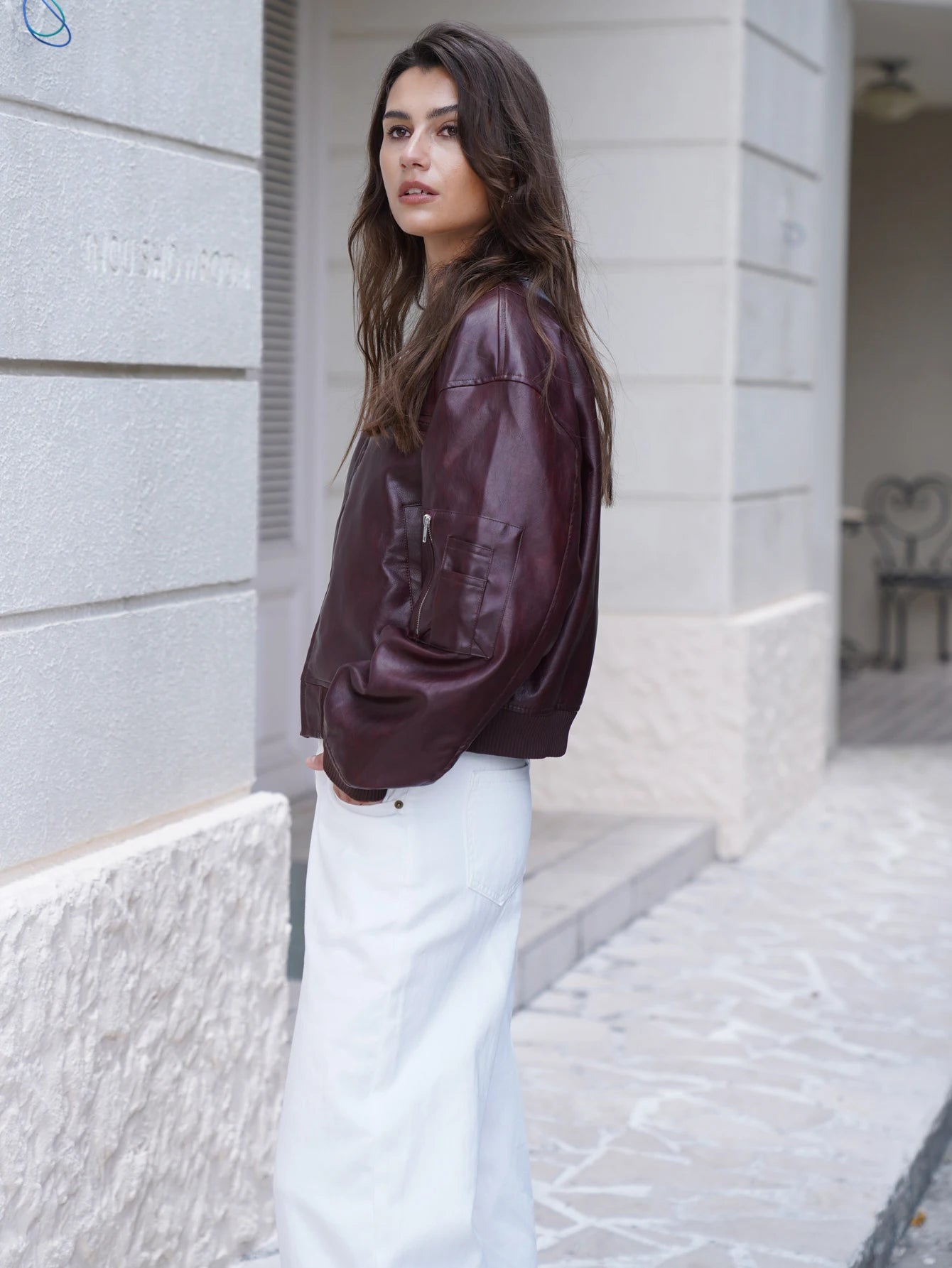 Aiertu  -  2026 Women Stylish Autumn Pu Leather Bomber Jacket Wine red, Brown Coat Aiertu