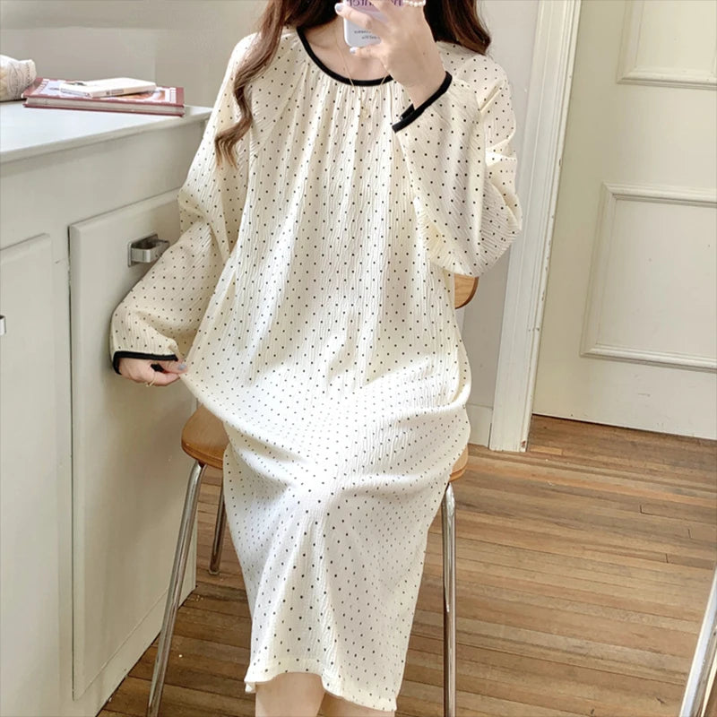 Aiertu Long Sleeve Nightgowns Women Floral Bow Temper Autumn Home Cozy Aesthetic O-neck Prairie Chic All-match Sleepwear Korean Style Aiertu