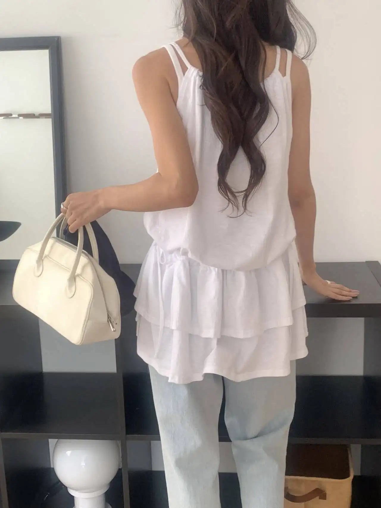 Aiertu  -  Korea Chic Style Camisole Women's Spring Pure Sexy Drawstring Lace-up Slim Fit Strap Top Fashion Female Clothes Aiertu