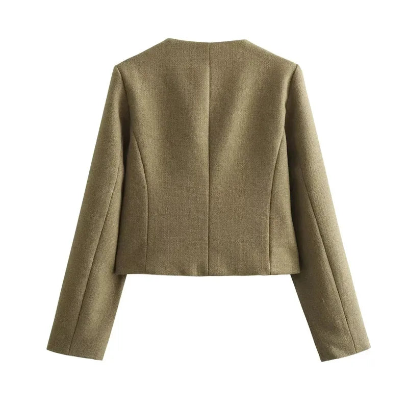 Aiertu  -  New Retro Fashion Women Coarse Tweed Round Neck Long Sleeved Jacket Winter Korean Elegant Lady Long Sleeved Button Short Jacket Aiertu