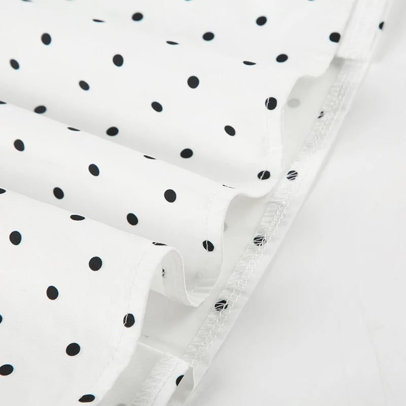 Aiertu  -  Simple Polka Dot Print Square Neck Women T-Shirts Slim Fit Ruffles Fashion Sweet Casual Design Blouses Aiertu