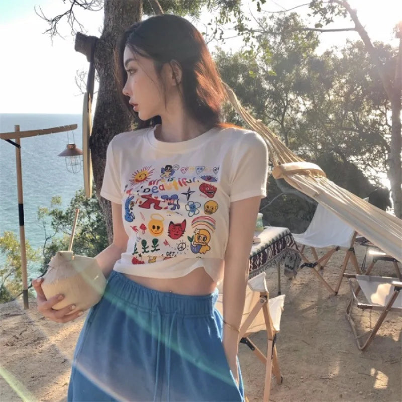 Aiertu  -  Summer Foreign Style Skinny Niche Slim Short T-Shirt Women's Short Sleeve Exposed Navel Pure Desire Wind Aiertu