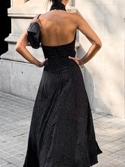 Aiertu  -  Elegant Sleeveless Shiny Polka Dot Bodycon Club Party Evening Dress For Women New Sexy Hollow Out Backless Slit Vestido Aiertu