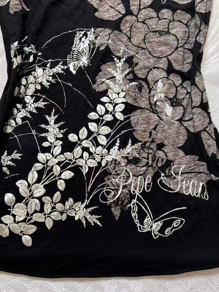 Aiertu  -  Y2k Aesthetic Vintage Flower Printing T-shirt 2025 Summer Backless Bandage Streetwear Tops Harajuku Sexy grunge Fairy Tshirts Aiertu