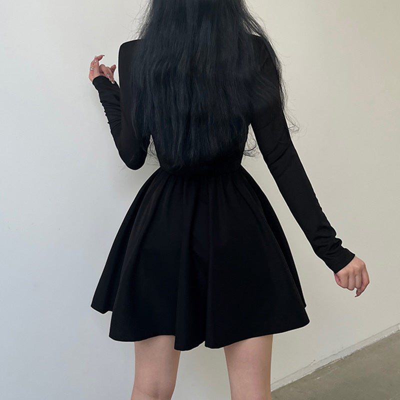 Aiertu - Corset Detail Black Long Sleeve Mini Dress Aiertu
