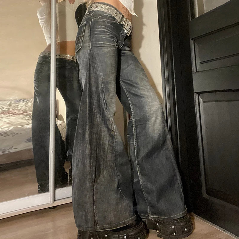 Aiertu  -  Grunge Aesthetic Y2K Baggy Jeans Women Fashion Streetwear Retro 2000s Lady A-Line Denim Wide Leg Pants Harajuku 2025 Aiertu