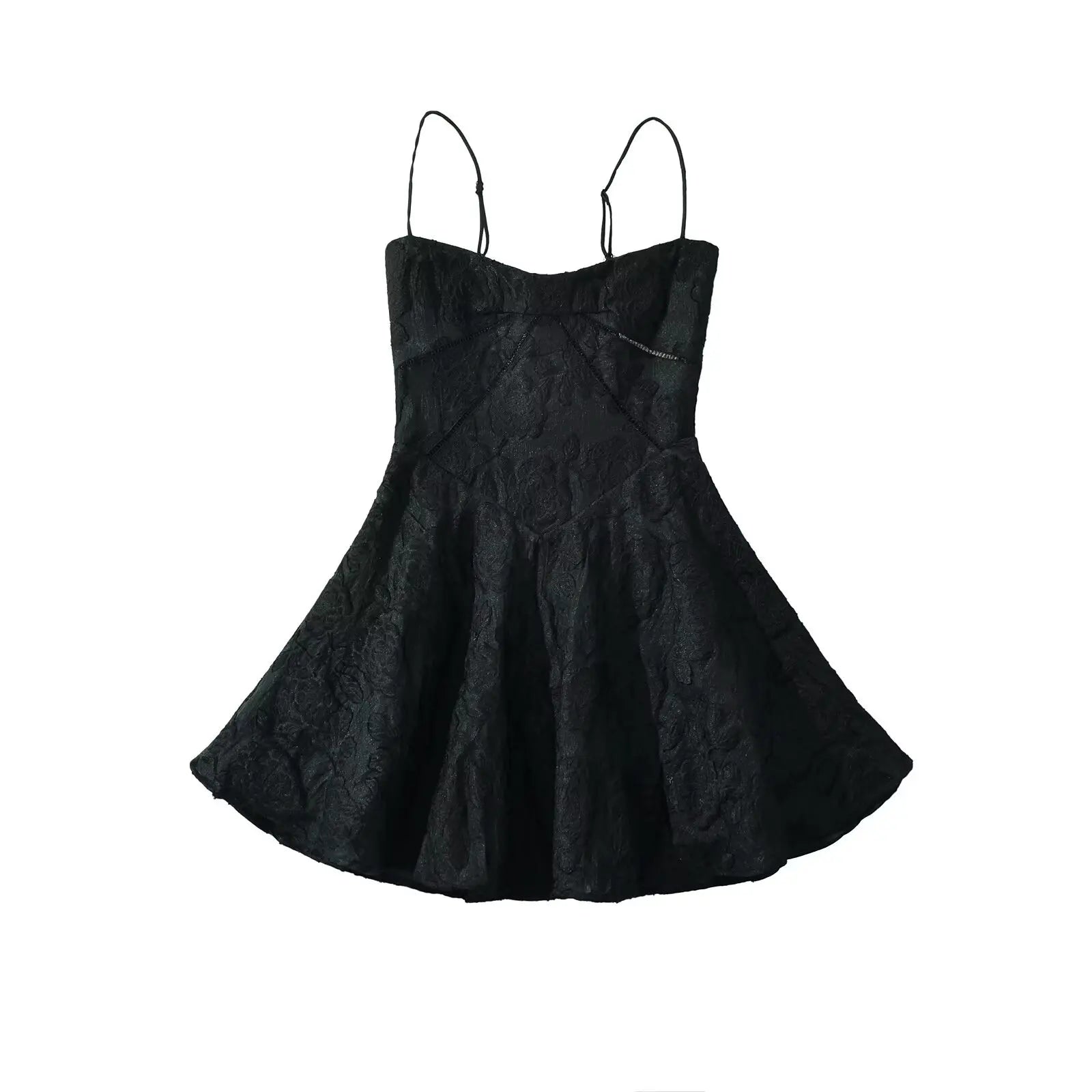 Aiertu  -  Vintage Jacquard Sling Sexy Dress For Women Thin Straps O Neck Low Waist A-line Mini Dresses Female Lace Up Back Summer Robe Aiertu
