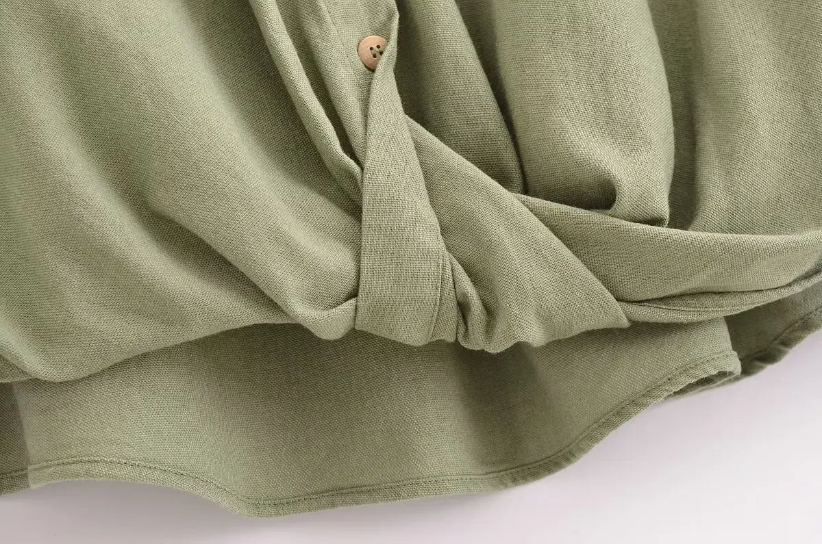 Aiertu  -  Linen Blended Twist Lapel Long Sleeve Casual Shirt Women's New Fashion Versatile Niche Design Top Aiertu