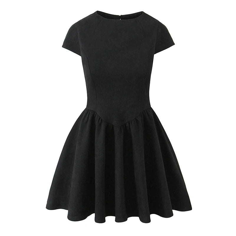 Aiertu  -  Spring 2025 Women Black Wine Red Backless Dress O Neck Short Sleeve A-line Mini Velvet Dresses Party Robe Aiertu