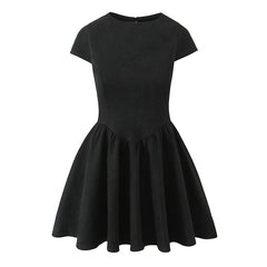 Aiertu  -  Spring 2025 Women Black Wine Red Backless Dress O Neck Short Sleeve A-line Mini Velvet Dresses Party Robe Aiertu