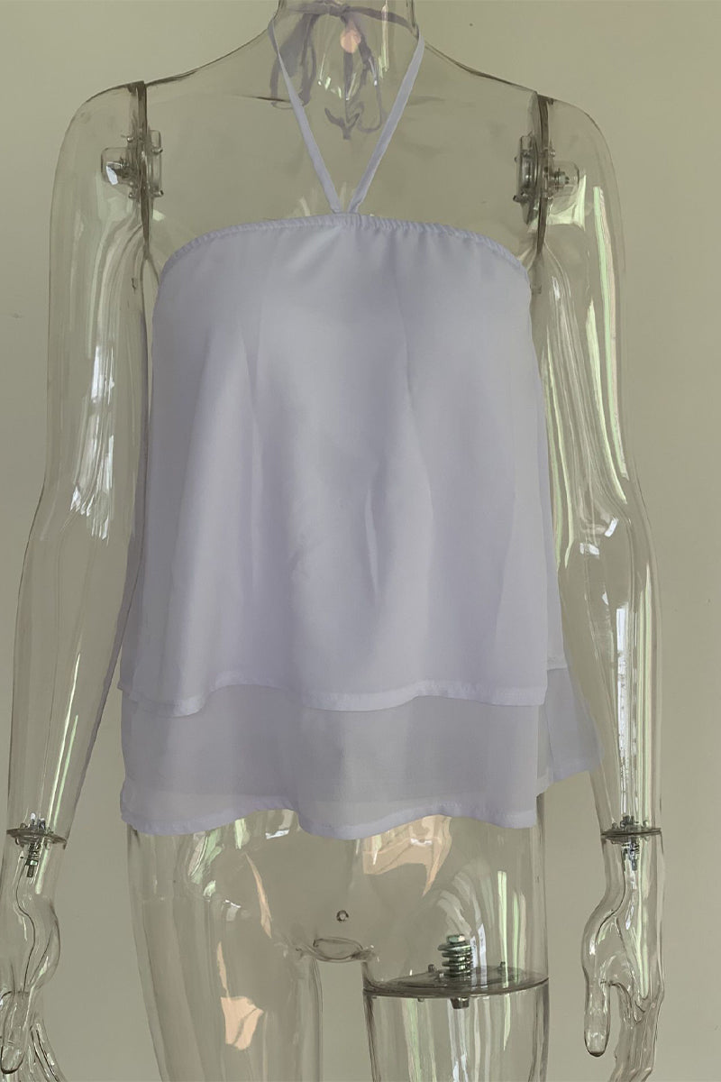 Aiertu  -Sexy Solid Color Lace Up Halter Tops aiertu