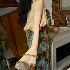 Aiertu - Vintage Leaves Print Maxi Dress Aiertu