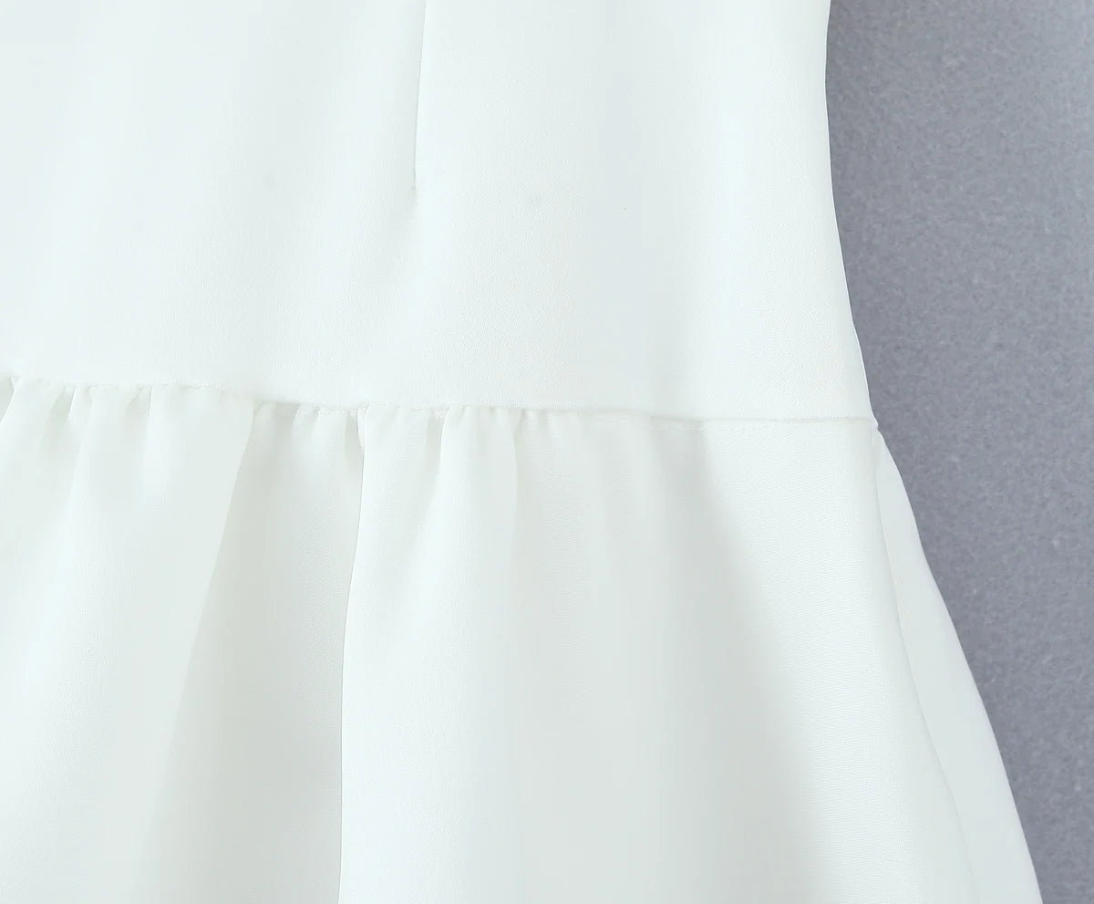 Aiertu  -  Summer eyelets Cross Lacing Up Bow Front Short Lantern Sleeve Shirt + Low Waist Package Hips Ruffles Hem Mini Skirt Sets Aiertu
