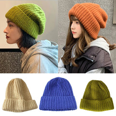 Aiertu  -  Winter Knitted Hat Women Korean Fashion Solid Outdoor Warm Beanies All-match Casual Elastic Comfortable Cap Aiertu