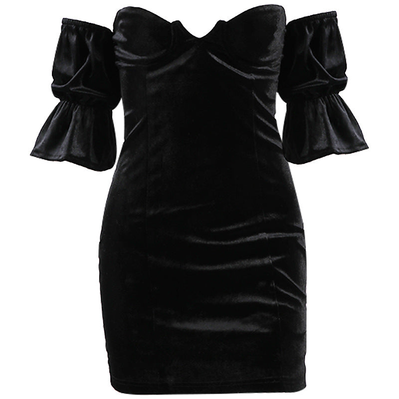 Aiertu - Waist Suede Flared Sleeve Wrap Chest Hepburn Dress Aiertu