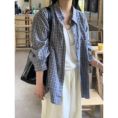 Aiertu Vintage Plaid Shirts Women Harajuku Streetwear Long Sleeve Blouses Spring Summer Korean Single Breasted Casual Tops New Aiertu