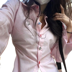 Aiertu  -  Shirt With Pink Button Waist For Women, Spring And Summer New Ins Trendy American Design Niche Hot Girl Pure Desire Top Aiertu