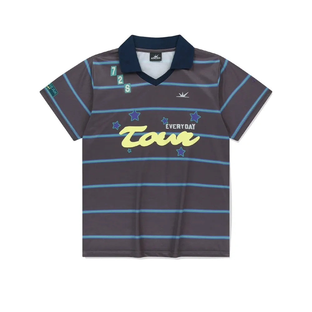 Aiertu  -  Summer All Match Streetwear Star Letter Printed Striped V-neck Jersey Loose Short Sleeved T-shirt Cool Y2k Top Graphic T Shirts Aiertu