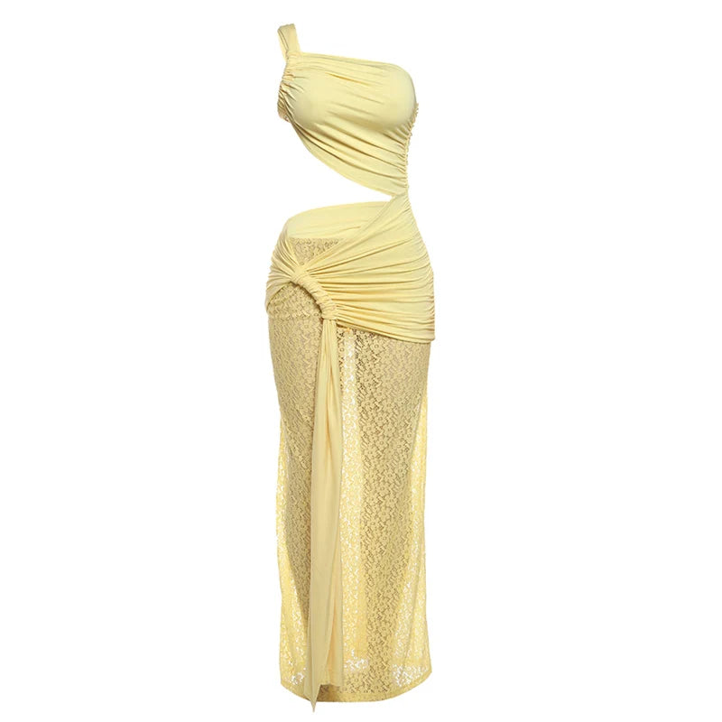 Aiertu  -  Elegant Irregular Hollow Dress Women Ruched Backless Knot Ribbon+Mesh Patchwork Bottoms Vacation Fashion Matching Suits Aiertu
