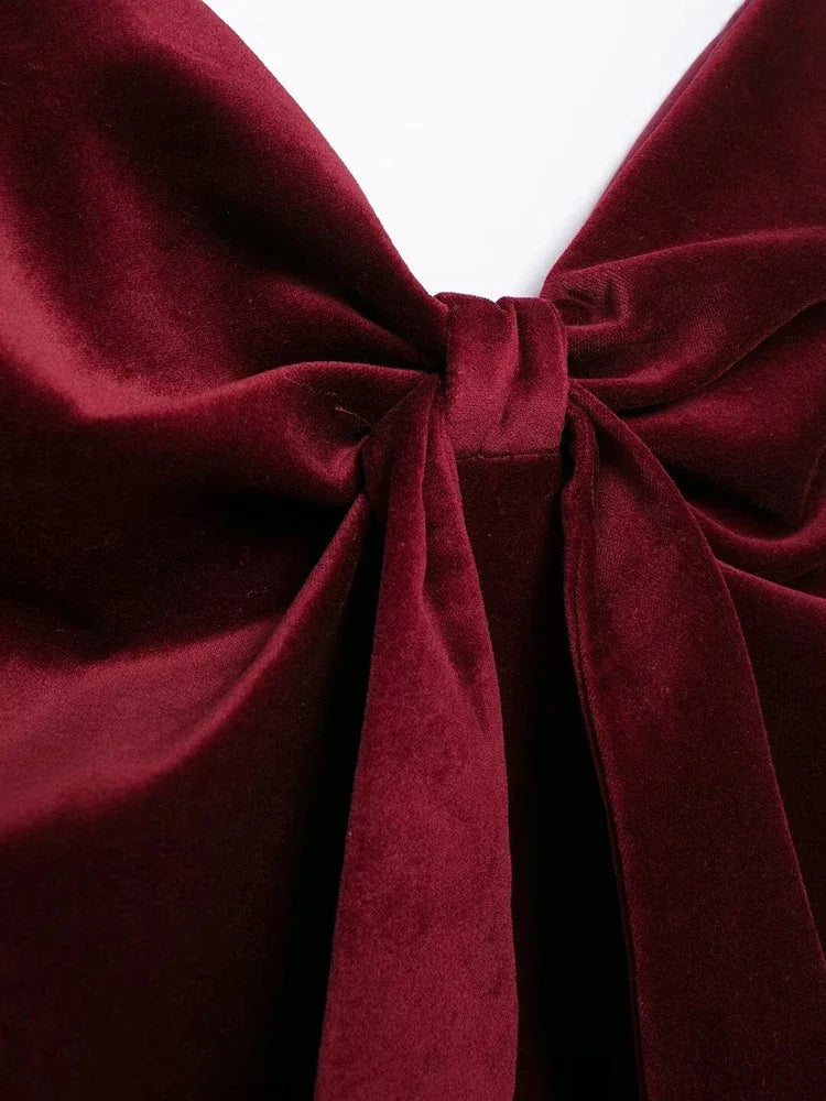 Aiertu  -  Women Fashion With Bow Wine Red Backless Zipper Tops Vintage V-Neck Sleeveless Female Chic Lady Tank Tops Aiertu