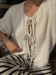 Aiertu  -  Lace Up Bow Women's Sweater Fashion Flared Sleeve O-neck Loose Female Knit Cardigan 2026 Autumn Street Casual Lady Knitwear Aiertu
