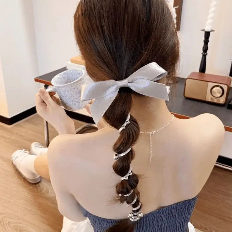 Aiertu Elegant Bowknot Telephone Wire Line Elastic Rubber Braided Fashion Hair Rope Hairband Women Girls Pongtaill Wedding Accessories Aiertu