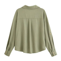 Aiertu  -  Linen Blended Twist Lapel Long Sleeve Casual Shirt Women's New Fashion Versatile Niche Design Top Aiertu