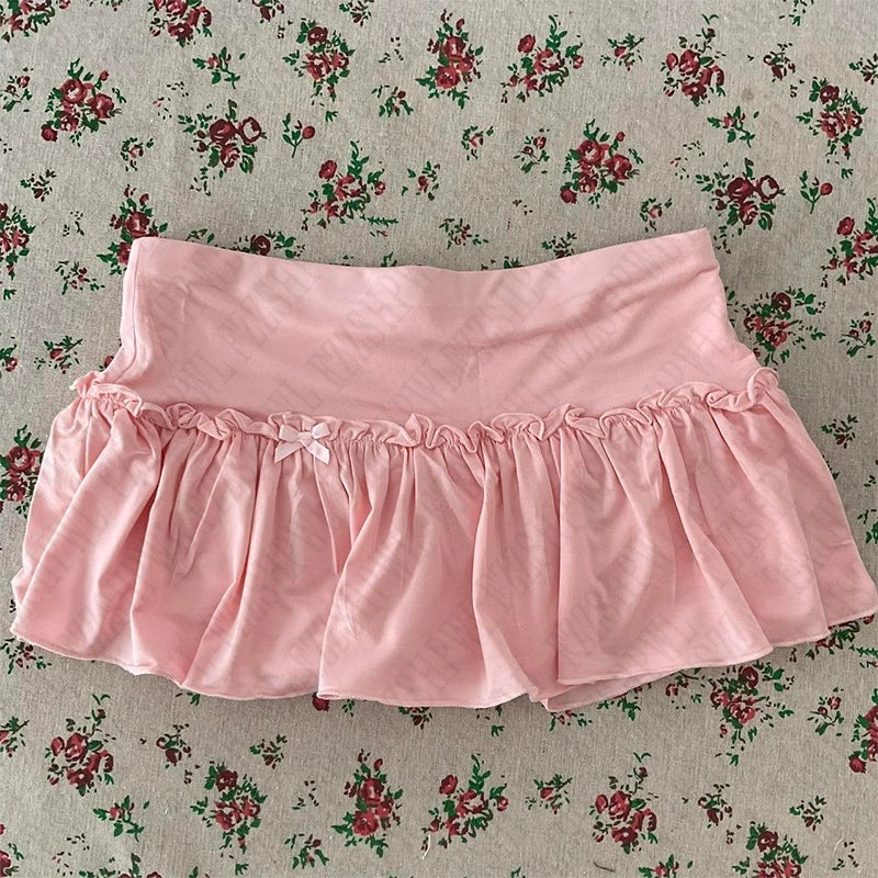 Aiertu summer inspo Y2K Cute Women Skirt Retro Hip-hop Sweet Bow Fashion Streetwear Summer Sweetheart Campus Harajuku Casual Solid Color Mini Skirt Aiertu