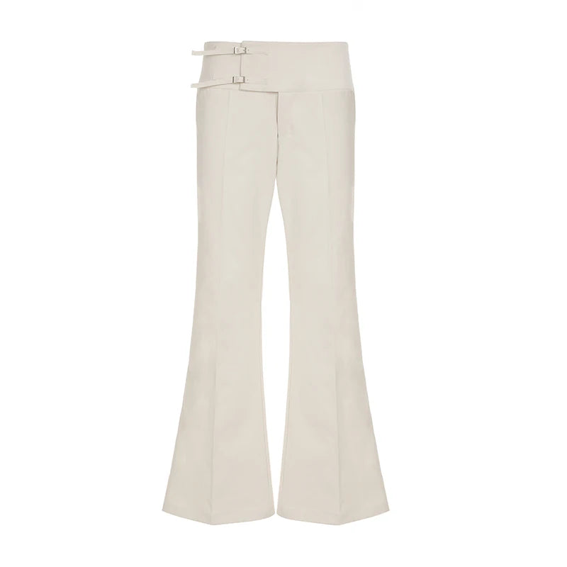 Aiertu  -   party look snspos Solid Color Women Flare Pants Y2K Streetwear Spring Slim Boot Cut Trousers Basic Low Waist Buckle Zipper Fly Pants Aiertu