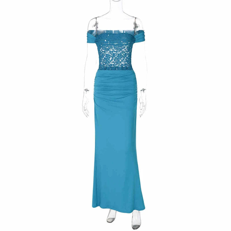 Aiertu  -  Women Blue Skirt Sets Vintage Sleeveless Lace Crop Top with Long Skirt Vintage Y2k Two Piece Suit 2000s Coquette Clothes Summer Aiertu