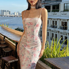 Aiertu - Lace Up Floral Long Maxi Dress Aiertu