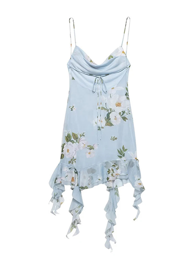 Aiertu  -  Sleeveless Flower Print Dress Woman 2025 Tulle Mini Dresses For Women Summer Backless Sexy Dress Elegant Party Dresses Aiertu