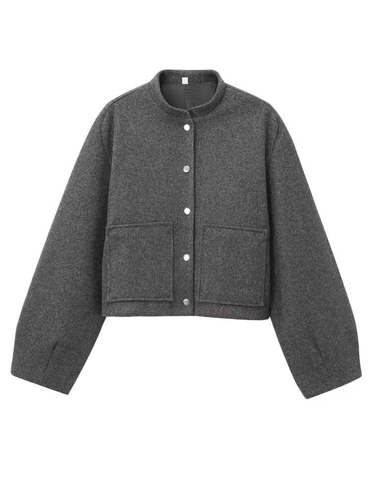 Aiertu  -  Stand Collar Short Jacket For Women Fashion Loose Single Breasted Coat Casual 2025 Spring Autumn New Solid Woman Outwear Aiertu