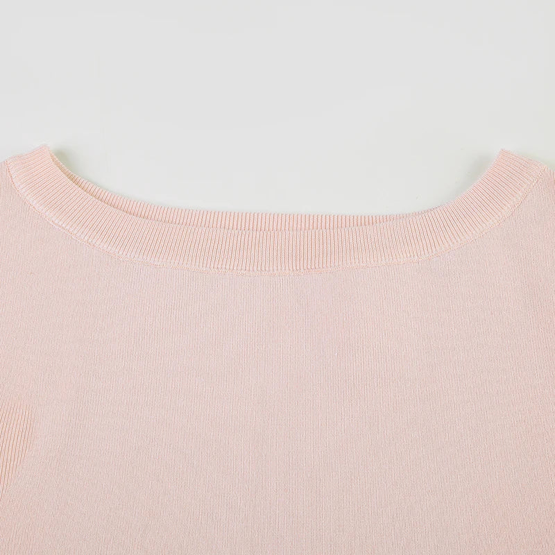 Aiertu  -  Asymmetrical Off-shoulder Crop Top Women Vintage y2k  Solid Pink Casual T-shirts Summer Cute Coquette Tees Shirts Women Aiertu