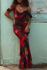 Aiertu  -  Fashion Print Patchwork Spaghetti Strap Trumpet Mermaid Dresses Aiertu