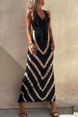 Aiertu  -Sexy Print Flounce V Neck A Line Dresses aiertu