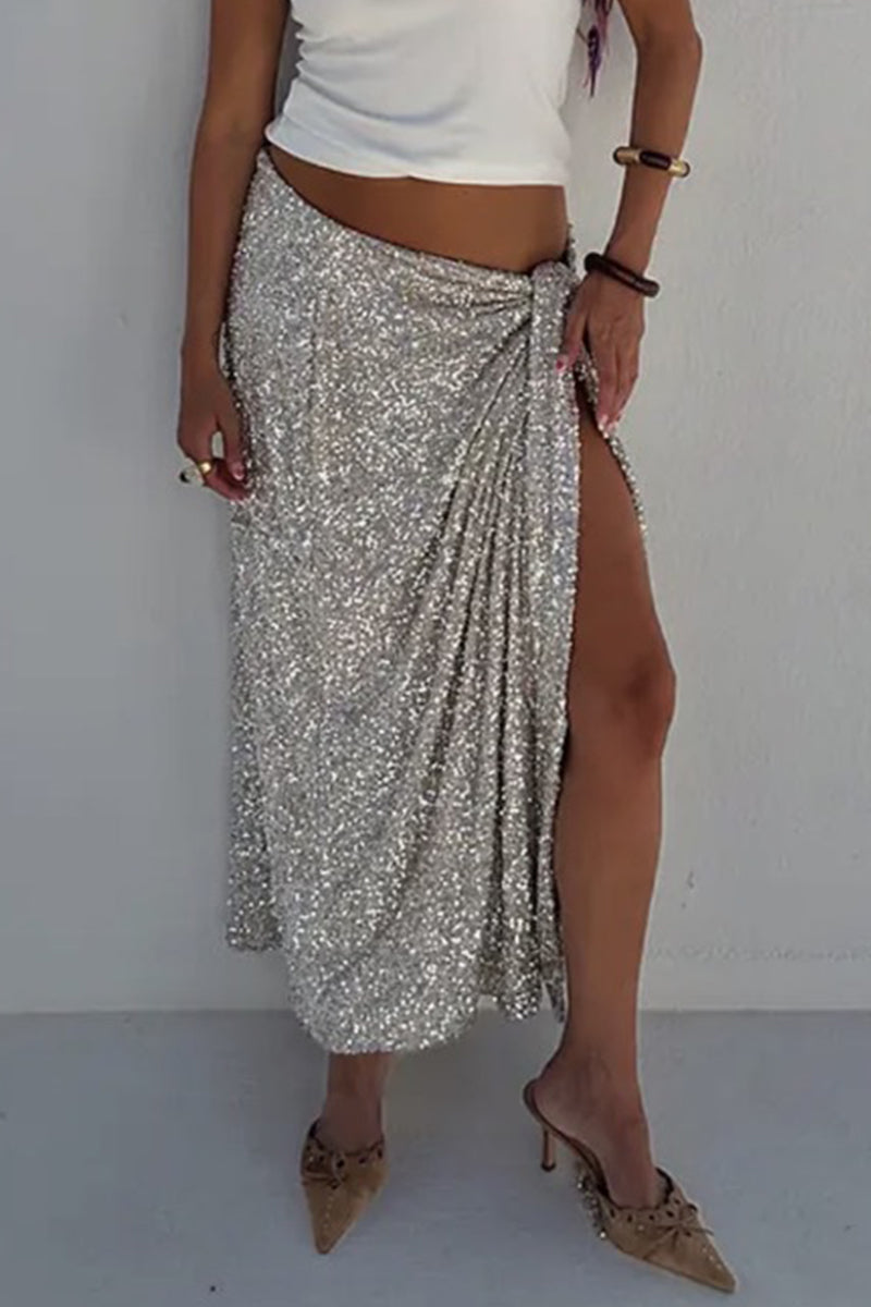 Aiertu  -Elegant Sequins Ruched Regular High Waist Bottoms(3 Colors) aiertu