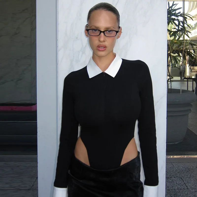 Aiertu  -  Chic Sexy High Waist Bodysuits Elegant Fashion Outfits Autumn Slim Shirts Tops Streetwear One Piece Clothes Aiertu