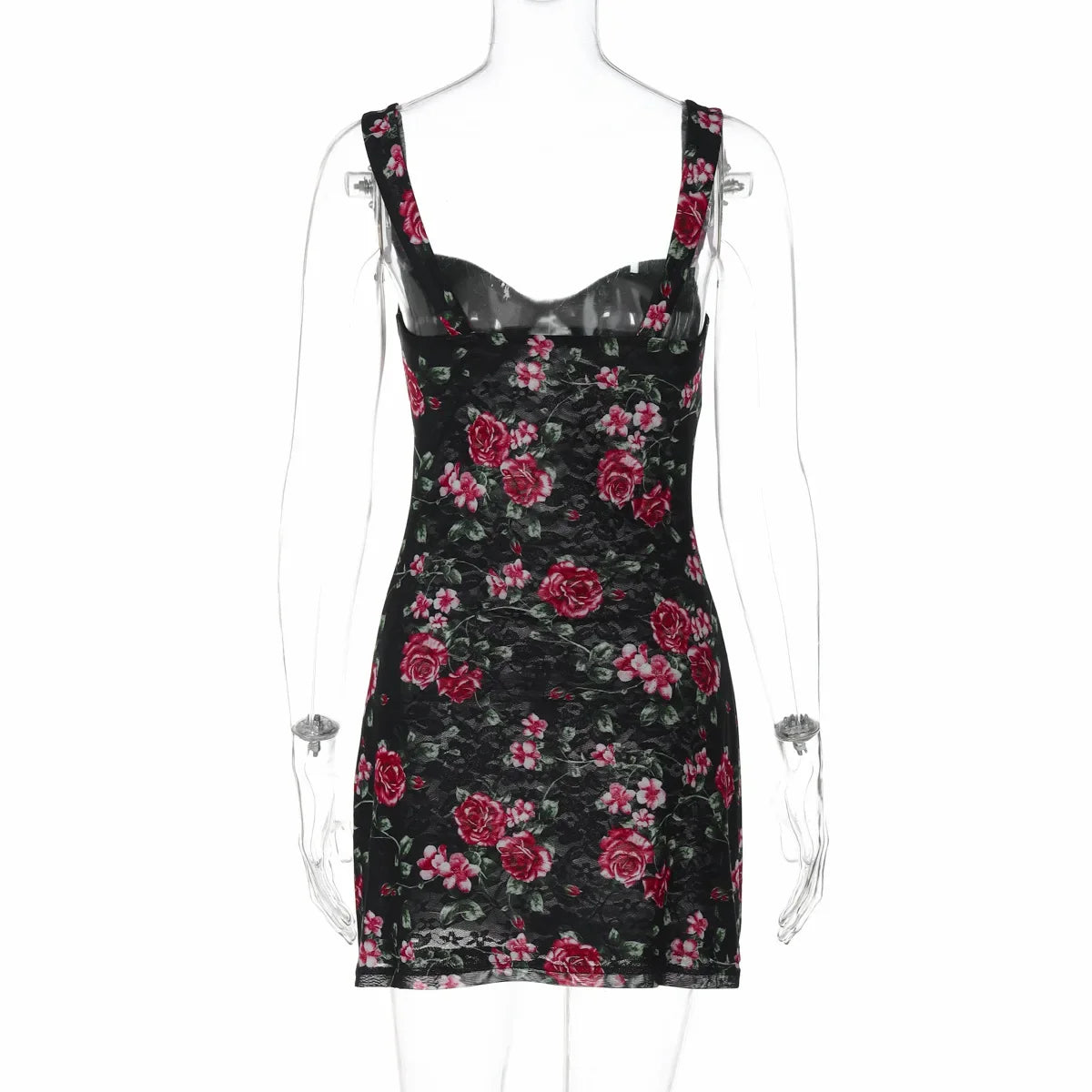 Aiertu  -  Fashion Sleeveless Floral Print Mesh Lace Dresses for Women 2026 Summer Spaghetti Strap Backless Bodycon Mini Party Club Dress Aiertu