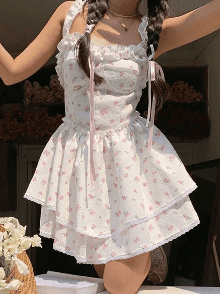 Aiertu  -Wood Ear Floral Sling Mini Dresses aiertu
