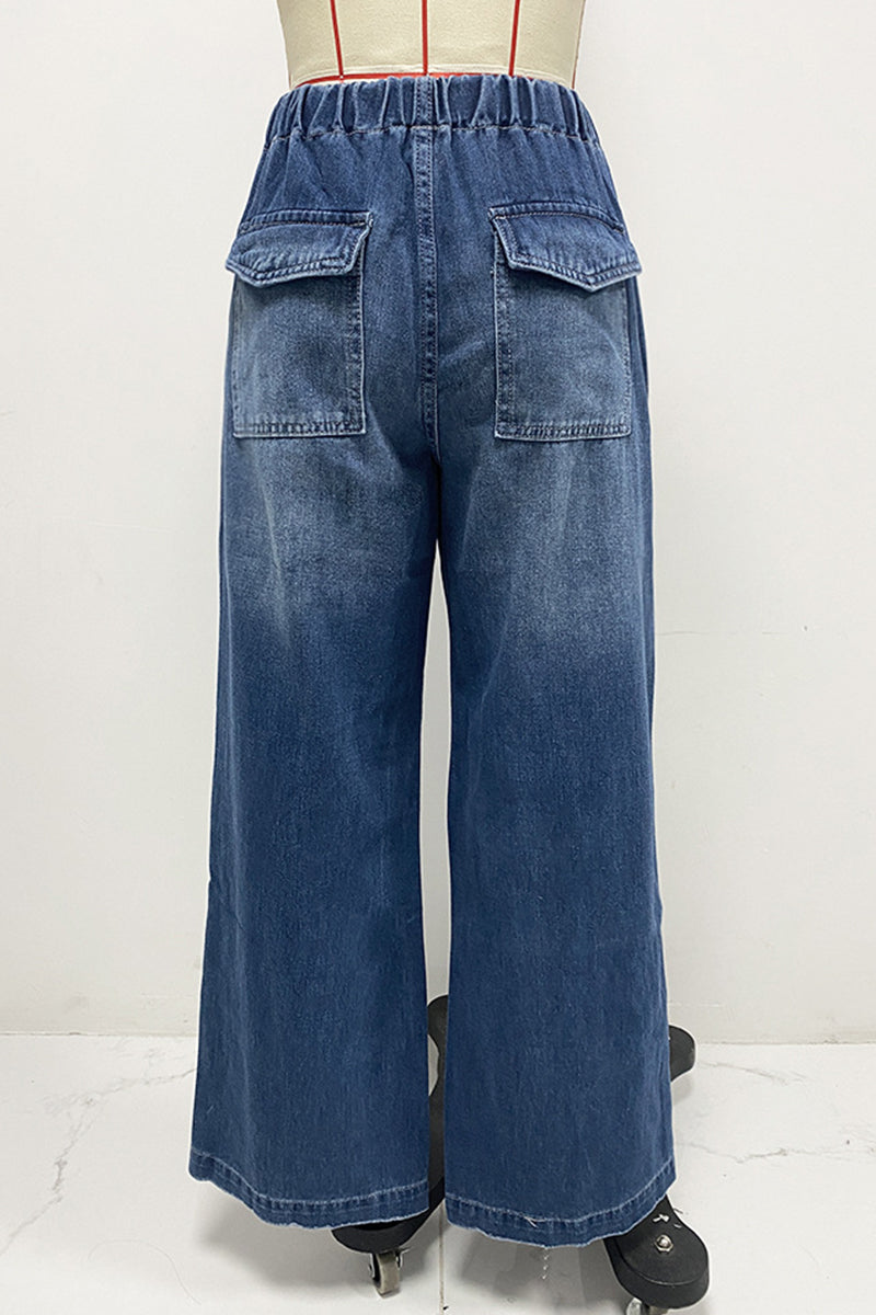 Aiertu  -Street Patchwork Mid Waist Loose Denim Jeans aiertu