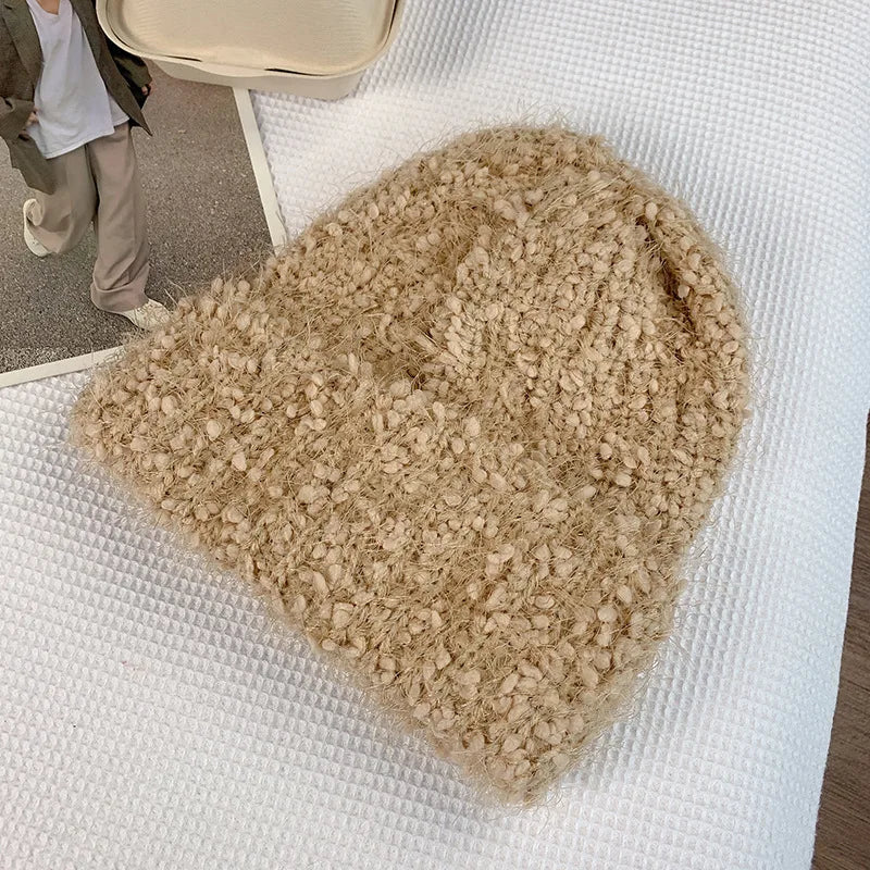 Aiertu  -  8 Colors Unisex Solid Color Big Head Knitted Hat Beanies Winter Hats For Woman Bonnet Adult Cover Head Cap Warm Skullies Caps Aiertu